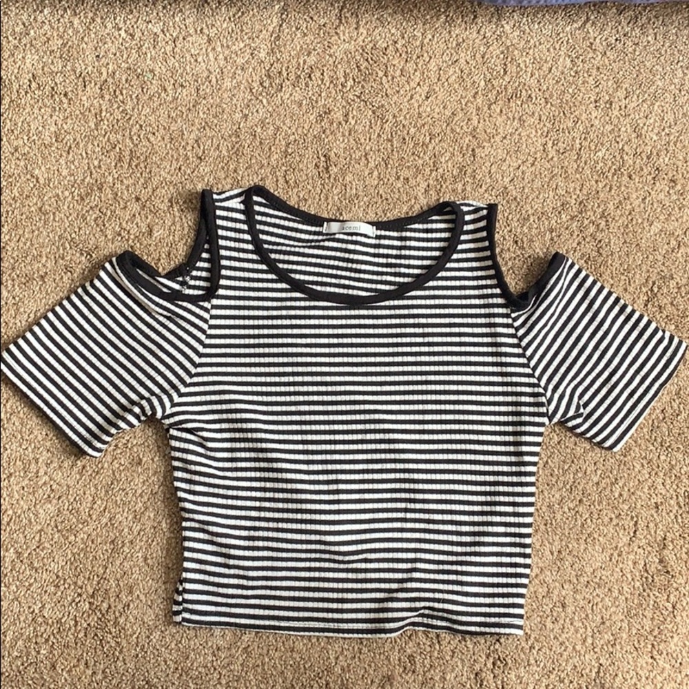Black & White Striped Acemi Crop Top